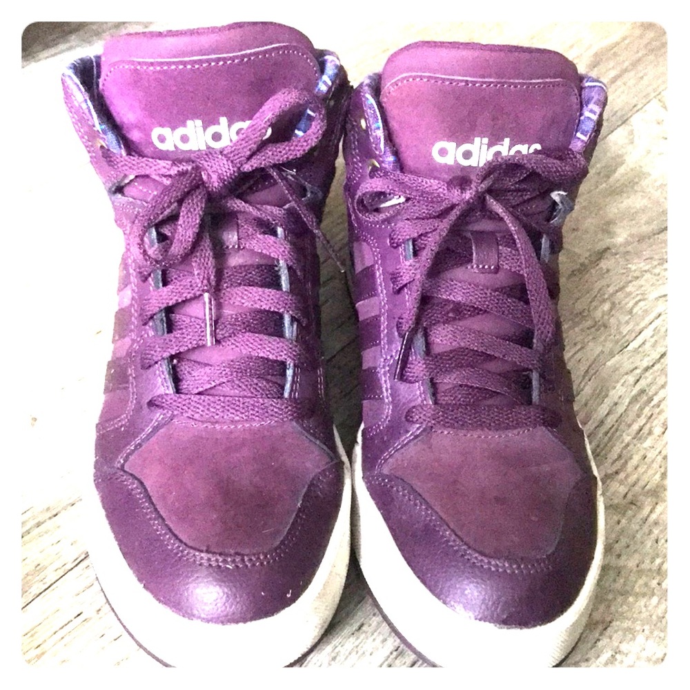 Maroon High Top Addidas! Cloud soles, gently used.